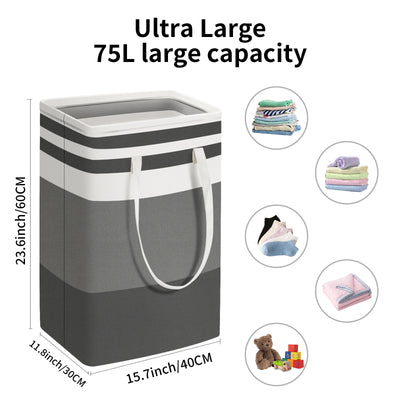 2Pc Gradient Grey 75L Large Laundry Baskets Waterproof Freestanding Laundry Organization Collapsible Tall Clothes Storage Hamper