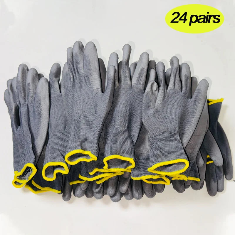 Logo Free Polyurethane Gloves PU Coated-12/24 Pairs , Durable Safety Work Gloves Carpenter Repairman Supplies ，for Men and Women