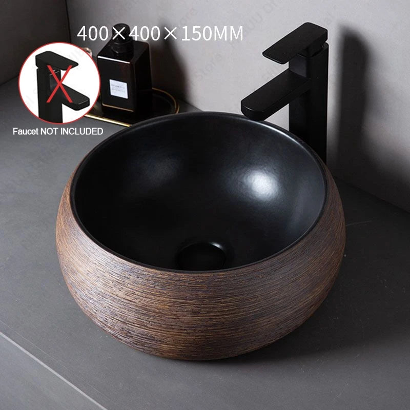 Brown Porcelain Ceramic Vessel Sink Above Counter Vanity Bowl Basin Bathroom Sanitary Balcony Table Sink Countertop Oval Basin