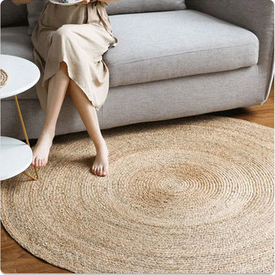 Rattan Round Carpets For Living Room Bedroom Kitchen Straw Natural Plants Fiber Rugs Hand Woven Garden Table Mats Anti-slip