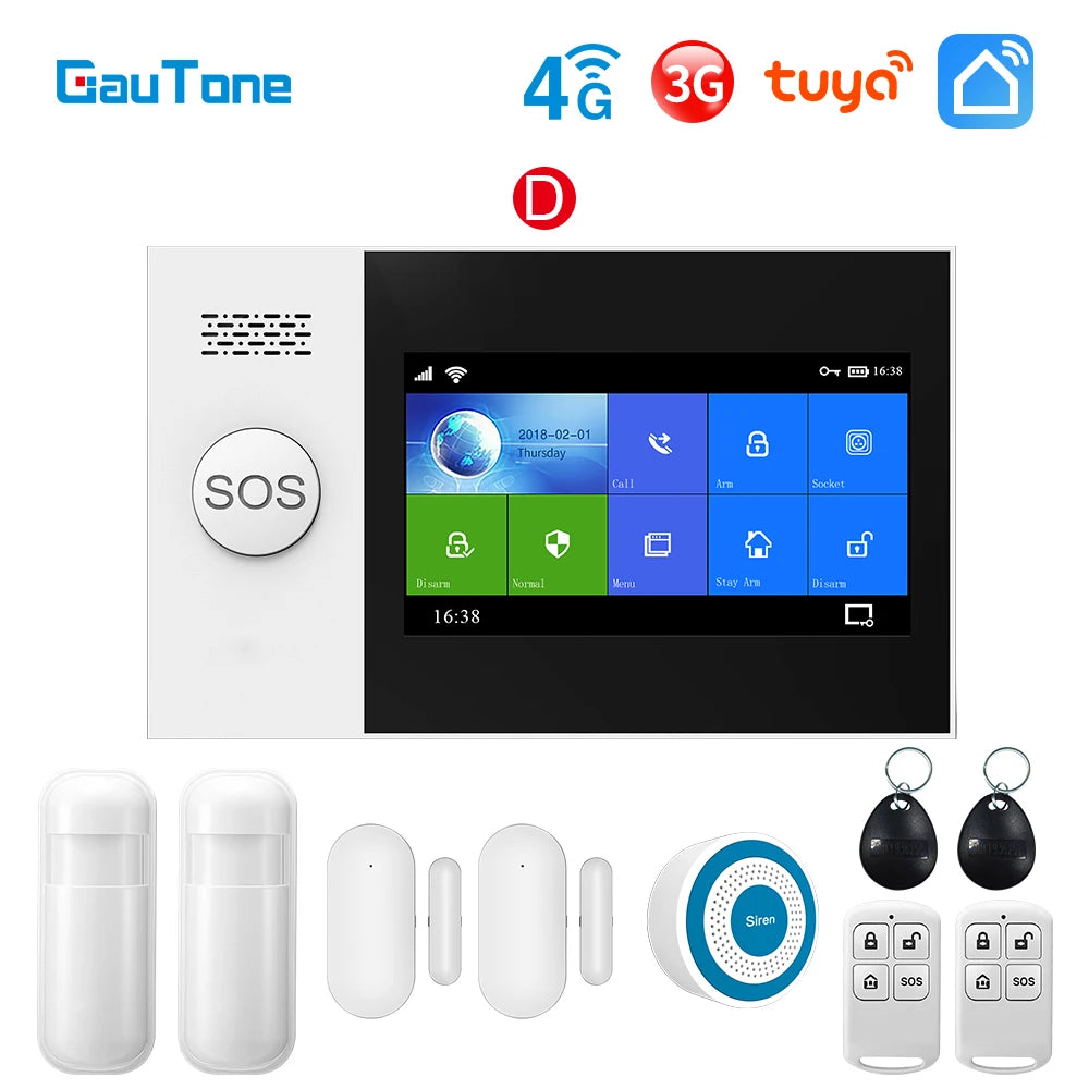 GauTone PG107 WiFi 4G Alarm System for Home Security with PIR Wireless Solar Siren Support Tuya Remote Control