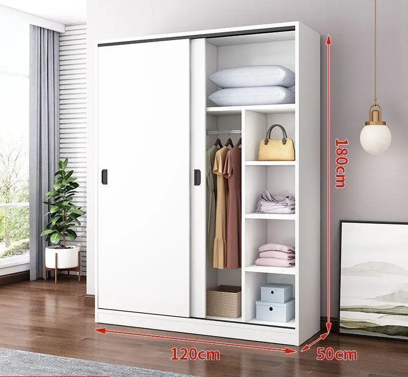 Household Bedroom Modern Simple Nordic Rental Room Simple Assembly Solid Wood Sliding Door  Large Wardrobe