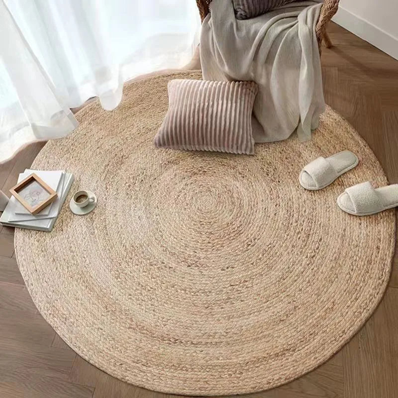 Rattan Round Carpets For Living Room Bedroom Kitchen Straw Natural Plants Fiber Rugs Hand Woven Garden Table Mats Anti-slip