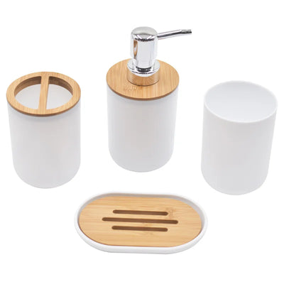 Bamboo Bathroom Accessories Designer Soap Lotion Dispenser Toothbrush Holder Soap Dish Tumbler Wood Bottle Cup Black/White/Gray