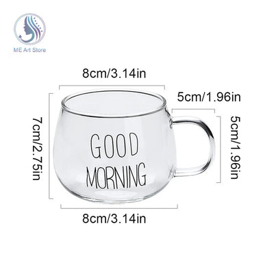 Round Glass Cup Letter Printed Good Morning Transparent Creative Glass Coffee Tea Drinks Dessert Breakfast Milk Cup Glass Mugs