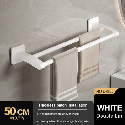 Bathroom Hand Towel Rack Towel Holder Wall Mount No Drill Mount 30/40/50cm Towel Bar Plastic ABS Double Bar 2 Tier Apartment