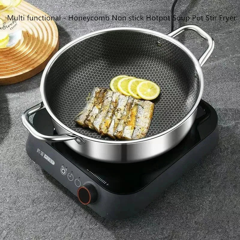 410 stainless steel honeycomb non-stick pot soup pot wok with lid household kitchen hot pot induction cooker gas stove universal