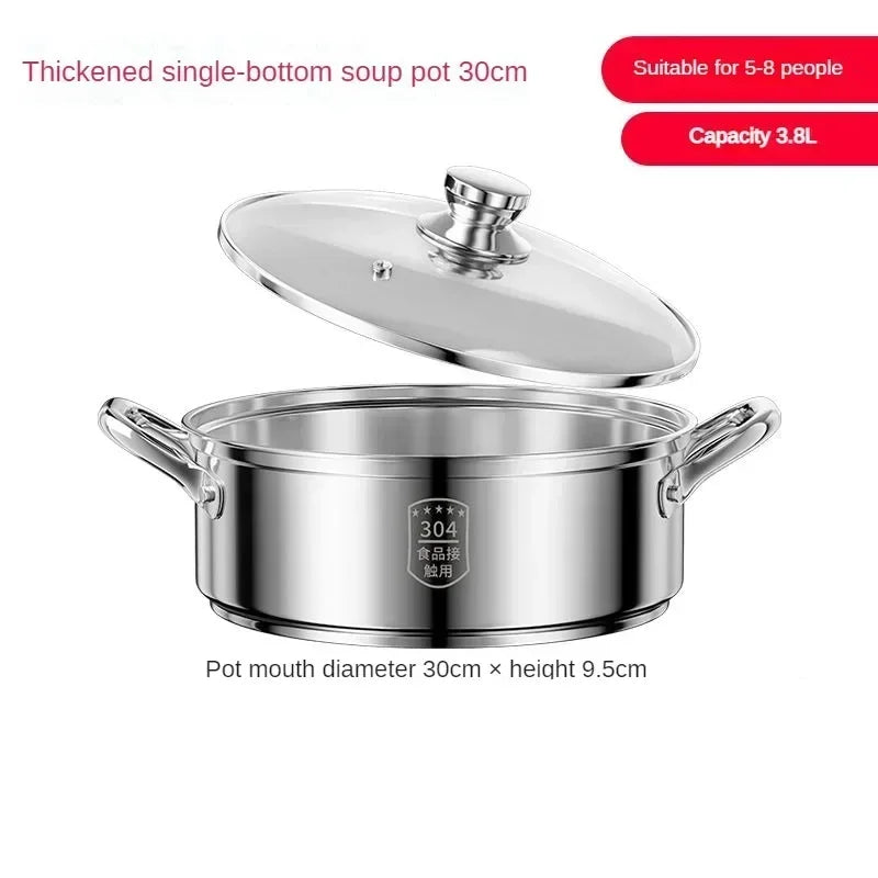 Extra-thick Soup Pot 304 Stainless Steel Induction Cooker Special Gas Cooker Steaming Stew Thickened Double Ear Hot Pot Househol