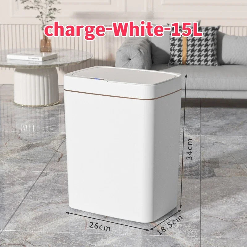 15L Smart Sensor Trash Can Garbage Bucket Waterproof Narrow Seam Automatic Trash Bin Wastebasket for Kitchen Toilet Bedroom