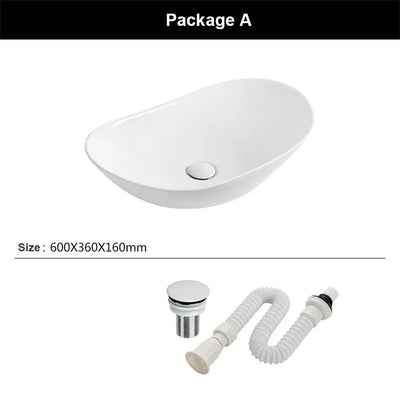 Bathroom Sinks White Art Basin Ultra-thin Countertop Basin Ceramic Washbasin Oval Sinks Balcony Washbasin Sink 60*36*16cm