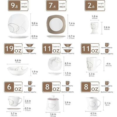 Dish 50-Piece Dinnerware Sets for 6 Kitchen Dishes Cup and Saucer Set Plates Dinner Sets Microwave and Dishwasher Safe Egg Cups