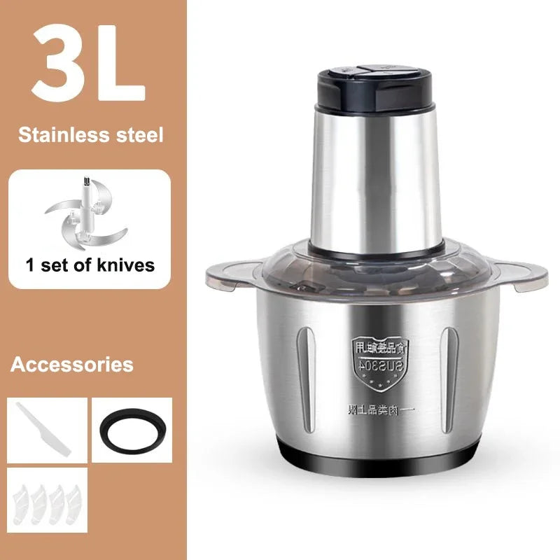 2L 3L 5L Household Stainless Steel Meat Grinder 500W High Power Blender Multifunctional Food Processor Food Chopper Electric