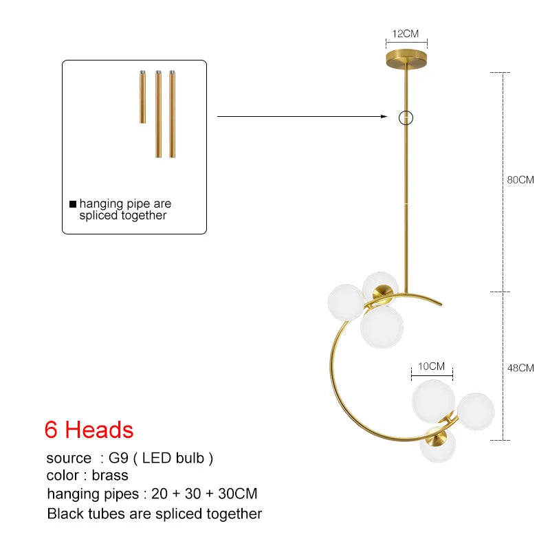 Nordic Simple Design Glass Ball Chandeliers for Dining Room Modern Home Decor Pendant Light Kitchen Lustres Brass Hanging Lamp