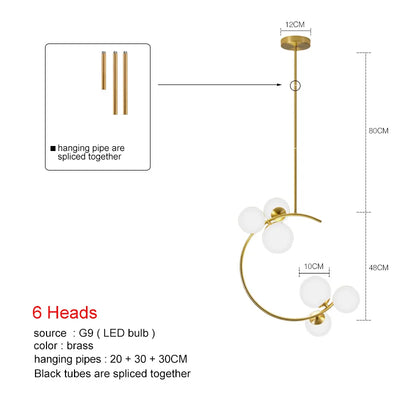 Nordic Simple Design Glass Ball Chandeliers for Dining Room Modern Home Decor Pendant Light Kitchen Lustres Brass Hanging Lamp