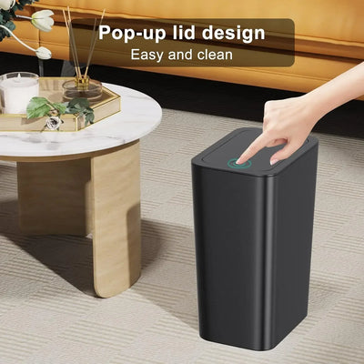 Living Room Office Laundry Room Slim Trash Can Black 10 Liter Small Trash Can with Lid 2.6 Gallon for Bathroom Kitchen Bedroom