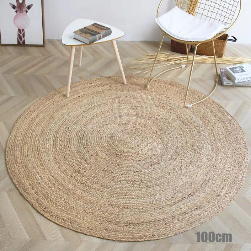 100% Straw Round Carpets Rugs for Living Room Bedroom Bulrush Natural Reed Grass Rattan Carpet Tea Table Floor Mats Hand-woven