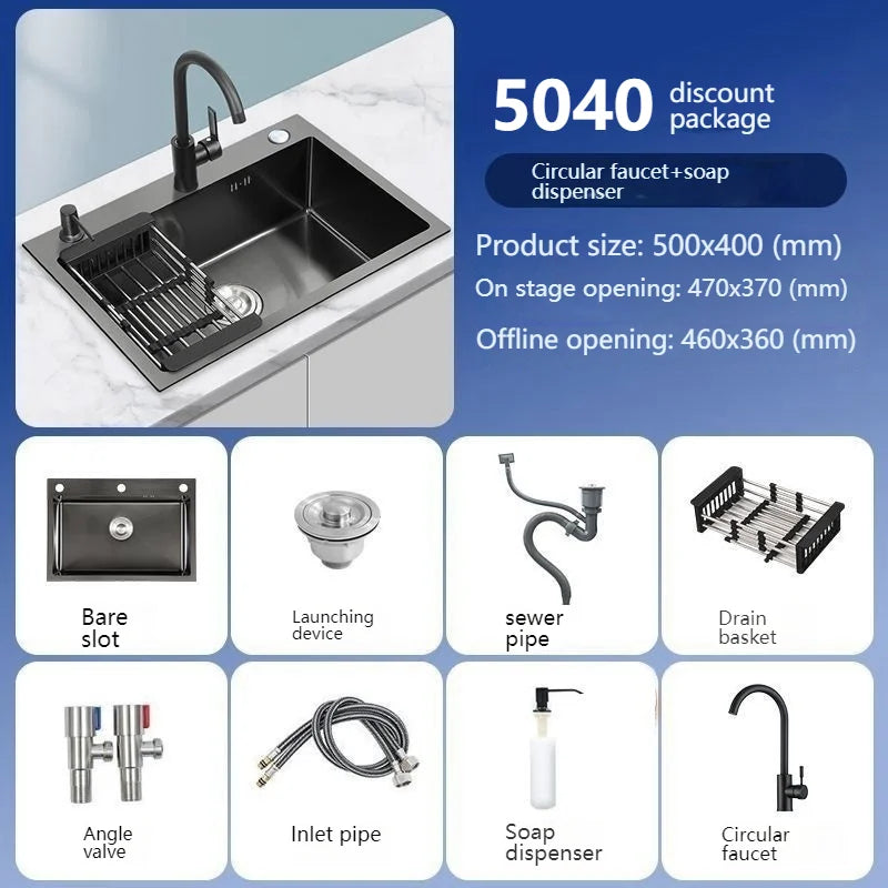 Stainless Steel Kitchen Sink Large Single Slot Undermount Basin Household Washbasin Multifunctional Sinks Apartment