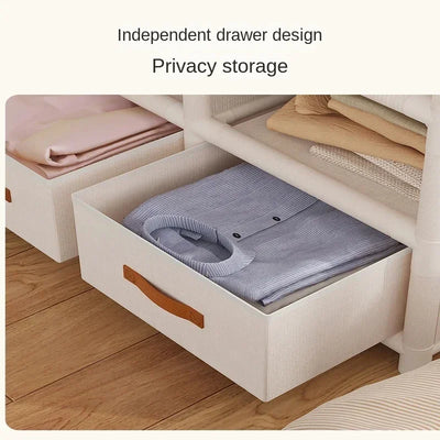 Simple Assembly Wardrobe with Drawer, Dustproof Bedroom Clothing Storage Cabinet, Home Organizer Shelves, Easy Access