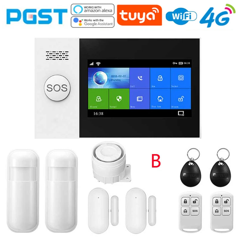 4G Home anti-theft alarm system, security alarm kit with PIR motion sensor, wireless, WiFi, GSM, PG-107, Tuya