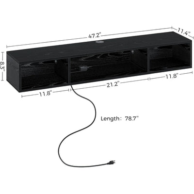 TV Stand with Power Outlet, Floating TV Stand with RGB Lights, 47.2" Wall Mounted TV Shelf,Media Console with Storage Shelf