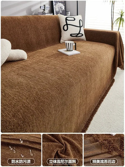 1PC Cream Wind Solid Color Sand Hair Towel Full Cover Cloth Sofa Cushion Cover Nordic Sofa Blanket Four Seasons Universal