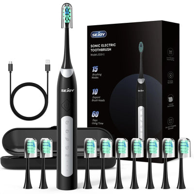 SEJOY Sonic Electric Toothbrush Oral Cleaning Automatic Timer Toothbrush 10 Toothbrush Heads 5 Modes Smart Timer Fast Charging