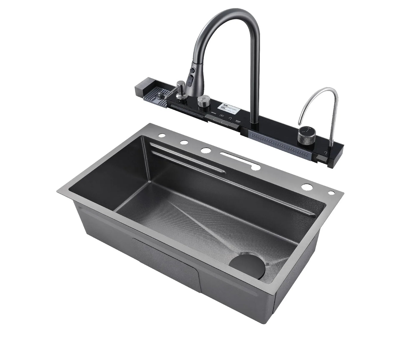 New Design Digital Display Stainless Steel Kitchen Sink Nano Black Cup Rinser Sink With Handmade Smart Kitchen Sink