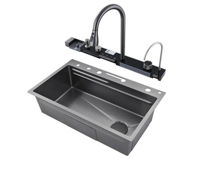 New Design Digital Display Stainless Steel Kitchen Sink Nano Black Cup Rinser Sink With Handmade Smart Kitchen Sink