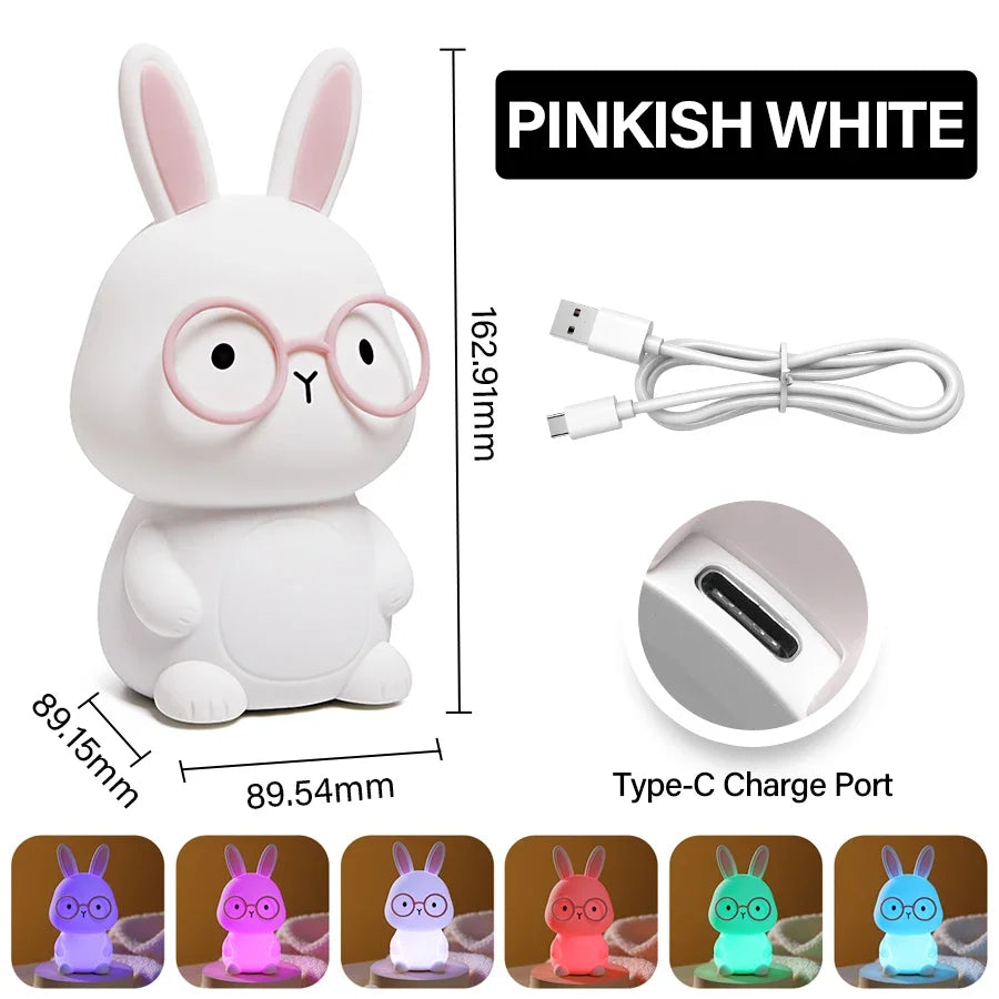 Cute Rabbit Night Light For Kids Bedroom Rabbit Animal Silicone Nursery Sleeping Lamp Touch Control Nightlights For Baby Gifts