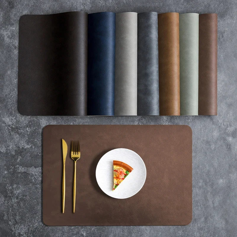 Luxury Placemat Leather Waterproof Double Layer Cowhide  Western Food Mat Hotel Insulation Mat Placemats for Dinning Table