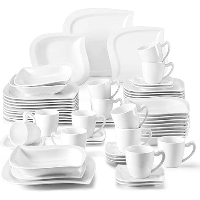 Dinnerware Sets, 60-Piece Bowls Sets, Porcelain Dinnerware Set with Plates and Bowls, Cups and Saucers, Kitchen Dish Set for 12