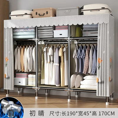 Durable Alloy Steel Wardrobe  HighCapacity Closet with Polyester Taffeta, Easy Clean Bedroom Storage, Clothing Organizer