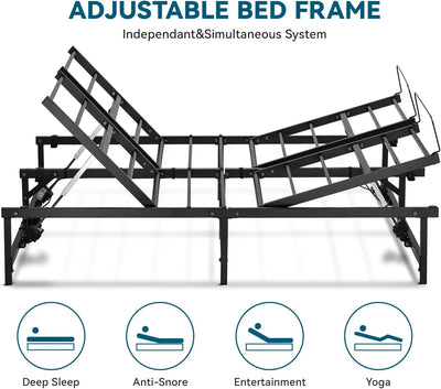 Adjustable Bed Frame King, Independent Head and Foot Incline, Adjustable Electric Bed Base with Remote Control