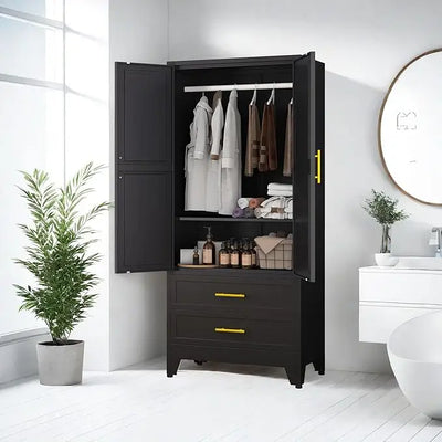 Metal Clothing Storage Cabinets with  Doors  Adjustable Shelf and  Drawers Metal Wardrobe Cabinet with Hanging Rod