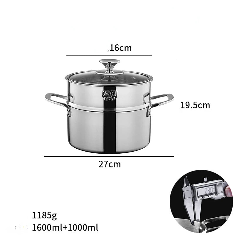 316 stainless steel steamer Double layer soup pot Household thickened milk pot Kitchen utensils pots for cooking