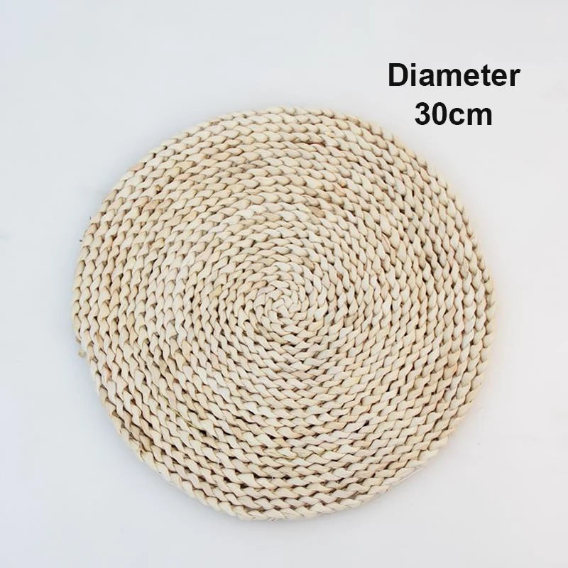 1Pcs round Natural Corn Wool Woven Placemat Heat-Resistant Thickened Insulation Casserole Tea Mat Kitchen Supplies