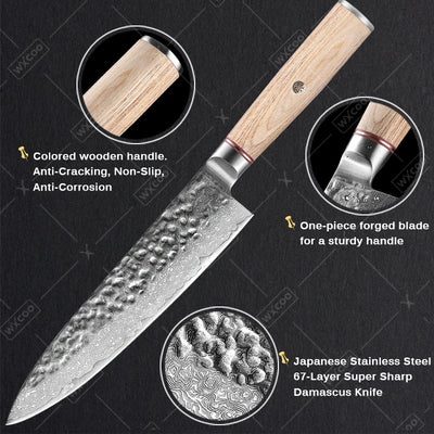 WXCOO Professional Chef Knife Kitchen Knives 67 Layers Damascus Steel  Japanese Hand Forged  Chef Cleaver Slicing Kitchen Knife