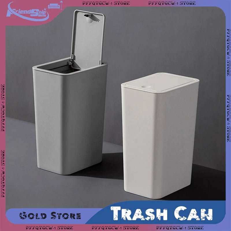 Trash Can with Lid Space Saving Bathroom Kitchen Bedroom Living Room Plastic Trash Bin Small Press Gap Garbage Bin Home Supplies