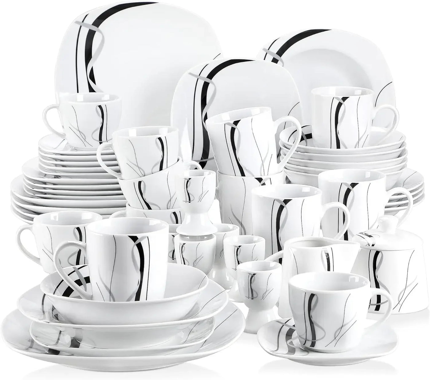 Dish 50-Piece Dinnerware Sets for 6 Kitchen Dishes Cup and Saucer Set Plates Dinner Sets Microwave and Dishwasher Safe Egg Cups