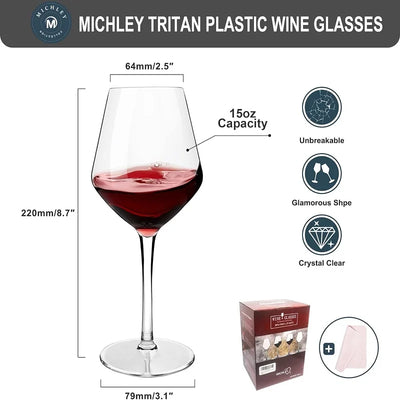 MICHLEY 2/4/6PCS Unbreakable Floating Tritan Plastic Wine Glass Set Reusable Luxury For pool Party Outdoor Dishwasher Glassware