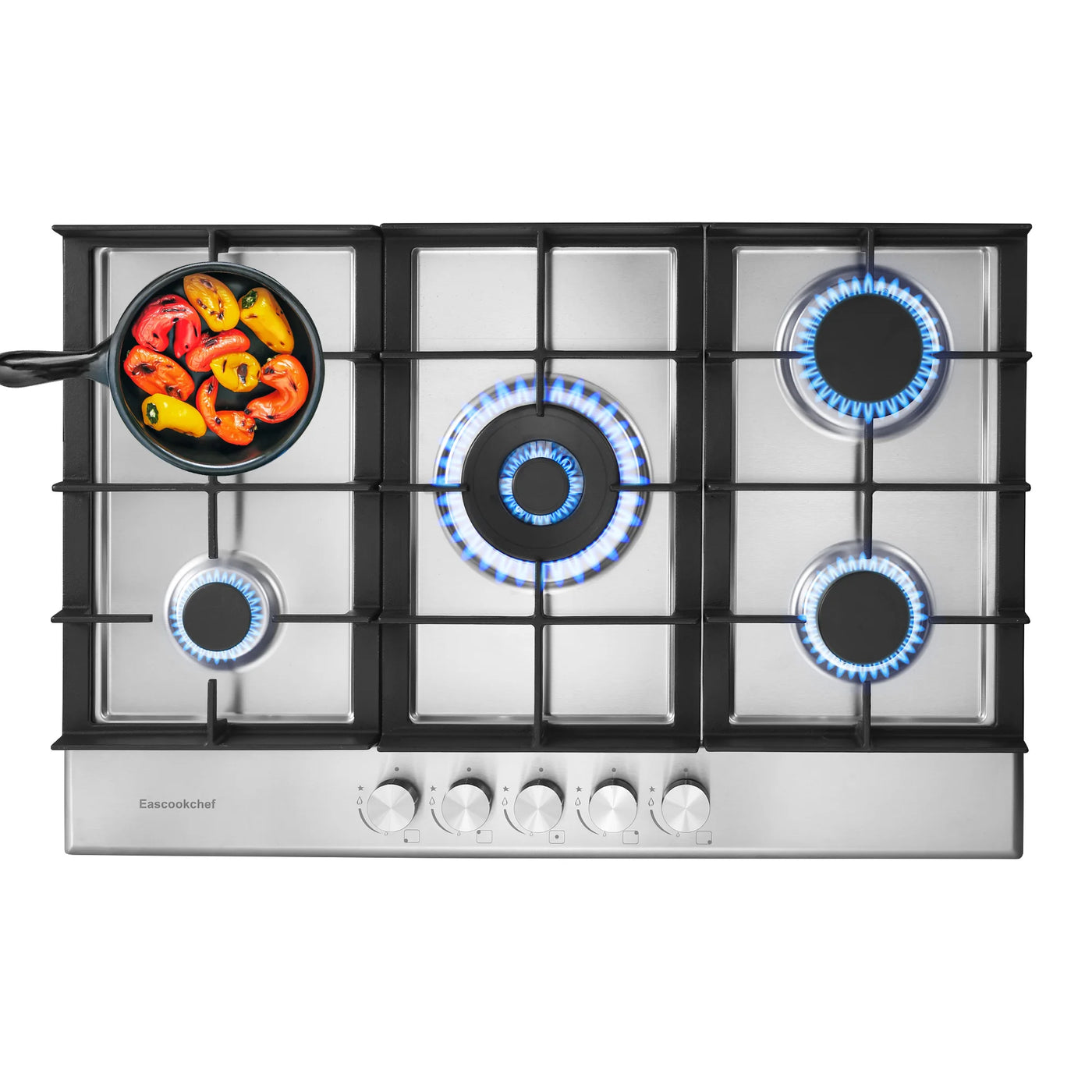 Tieasy 30 inch 5 Burners Built-in Stainless Steel LPG/NG Convertible Gas Cooktop GC002-305S