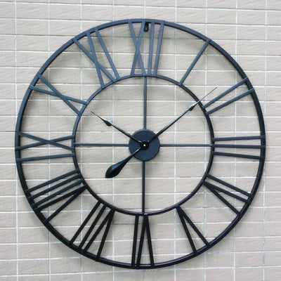 New 80 cm Modern 3D  Large Retro Black Iron Art Hollow Wall Clock Roman Numerals Home Decor