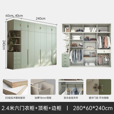 Green Wooden Wardrobe Storage Hanging Large Portable Organizer Wardrobe Bedroom Multifunction Kleiderschrank Room Furniture