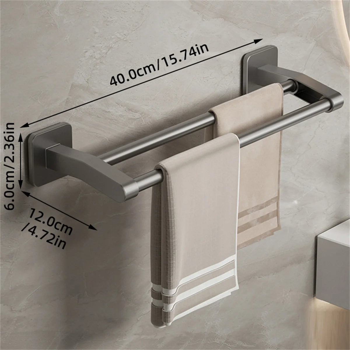 Bathroom Towel Holder White Without Drilling Bathroom Gray Towel Rack Towel Bar Self-Adhesive Bathroom Towel Rack Towel Rail