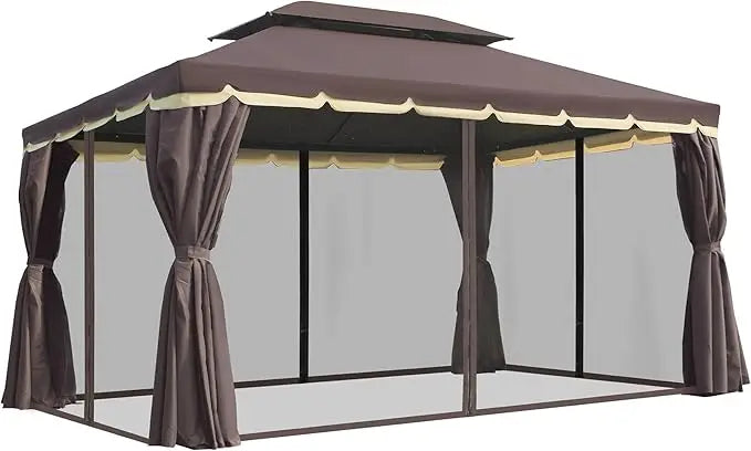 Patio Gazebo, Outdoor Gazebo Canopy Shelter with Netting and Curtains, Aluminum Frame for Garden, Lawn,