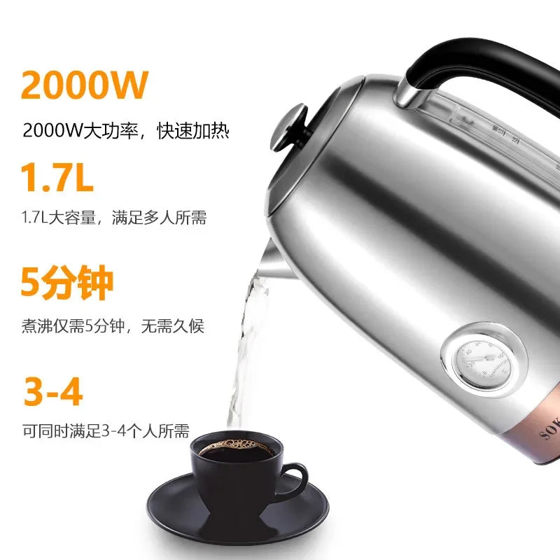 Houselin Stainless Steel Electric Kettle. 2000W Fast Boil with Water Temperature Display, 1.7 Liter Coffee Kettle