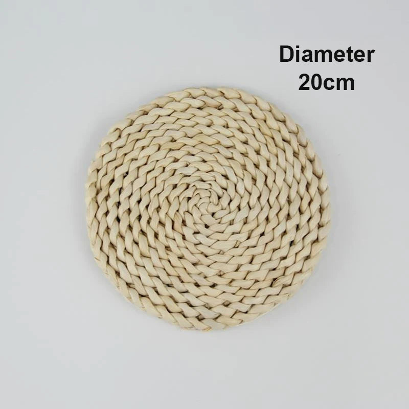 1Pcs round Natural Corn Wool Woven Placemat Heat-Resistant Thickened Insulation Casserole Tea Mat Kitchen Supplies