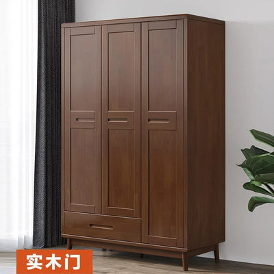 Solid wood rattan door wardrobe bedroom combination cabinet storage locker