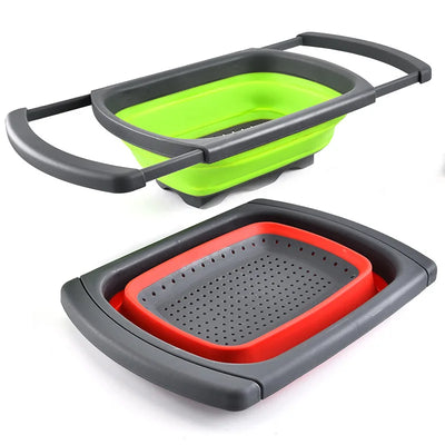 Rectangular Silicone Plastic Folding Draining Telescopic Foldable Water Filter Basket Household Fruit and Vegetable Filte