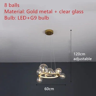 Nordic Clear Glass LED Chandelier Hall Parlor Lighting Fixtures Restaurant Bedroom Modern Hanglamp Cord Adjustable G9 Loft Deco